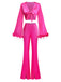 2PCS 1970s Feather Cuff Tie-Up Crop Top & Slit Pants