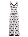 White 1940s Bow Print Velvet Pajama Set