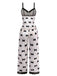 White 1940s Bow Print Velvet Pajama Set