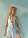 Turquoise 1950s Chiffon Starfish Halter Ruffled Tankini Set