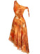 Orange 1970s One-Shoulder Mesh Asymmetrical Hem Dress