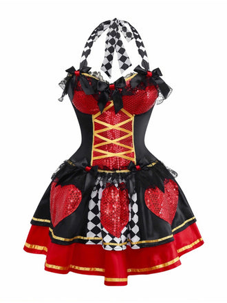 1970s Halter Halloween Queen Of Hearts Sequined Costume