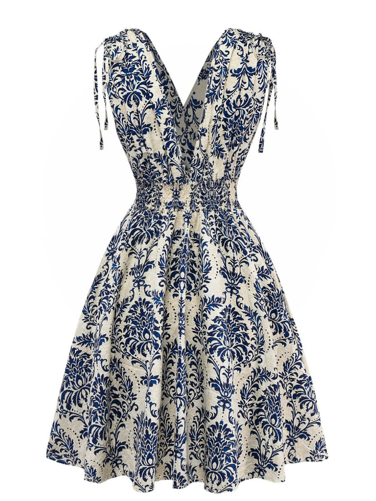 1970s Boho Style Lace-Up V-Neck Dress