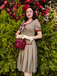 Brown 1950s Bow Houndstooth Pleated Dress