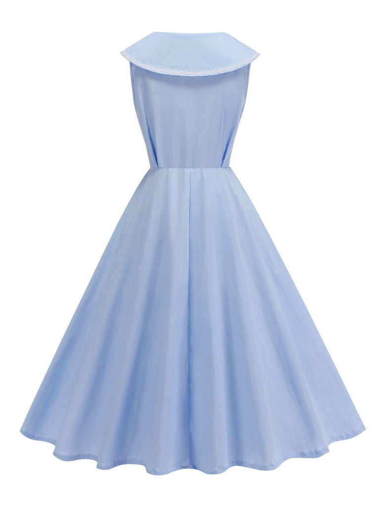 1950s Sailor Collar Bow-Tie Solid Sleeveless Dress