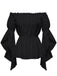1930s Ruffled Bell Sleeve Off-Shoulder Solid Top