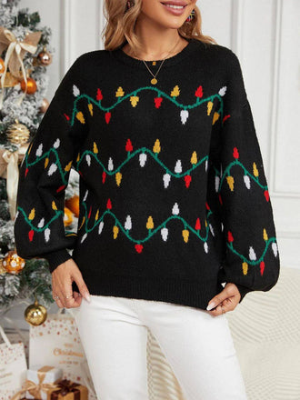 Black 1960s Christmas Lights Knit Sweater