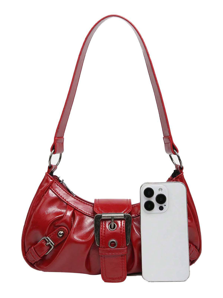 Vintage Leather Buckle Design Shoulder Bag