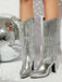Metallic Pointed-Toe Fringed Disco Ankle Boots