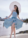 [US Warehouse] Turquoise 1950s Stripes Romper & Skirt