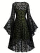 [Plus Size] 2PCS Black 1940s Bat Mesh Outwear & Green Dress