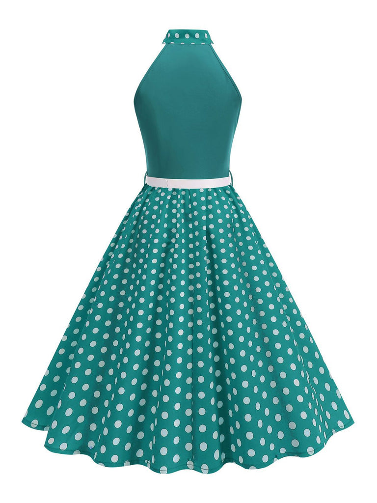 1950s Bow Tie Neck Polka Dot Belted Dress