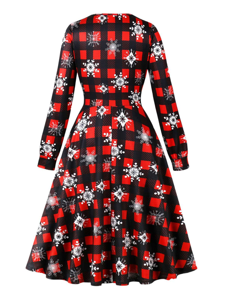 1950s Christmas Square Collar Long Sleeve Dress
