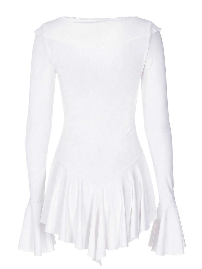 Pink 1960s V-Neck Ruffle Flared Sleeve Dress