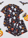 Black 1950s Halloween Print Notched Collar Pajama Set