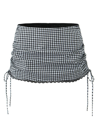 1970s Gingham Plaid Lace Bow Skirt
