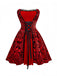 Red 1980s Velvet Lace Sequined Strapless Dress & Cape