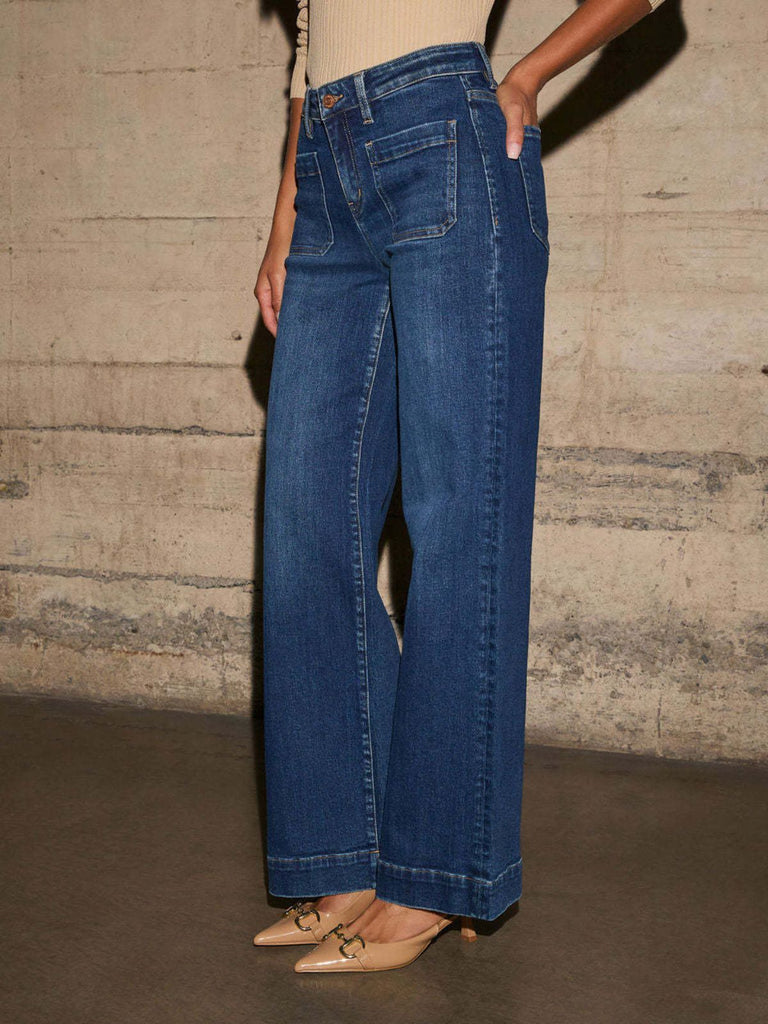 1960s High Waist Wide-Leg Patch Pocket Jeans