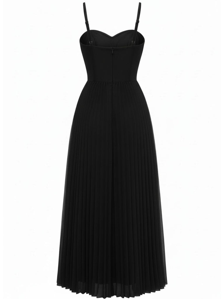 1930s Solid Pleated Strappy Evening Dress