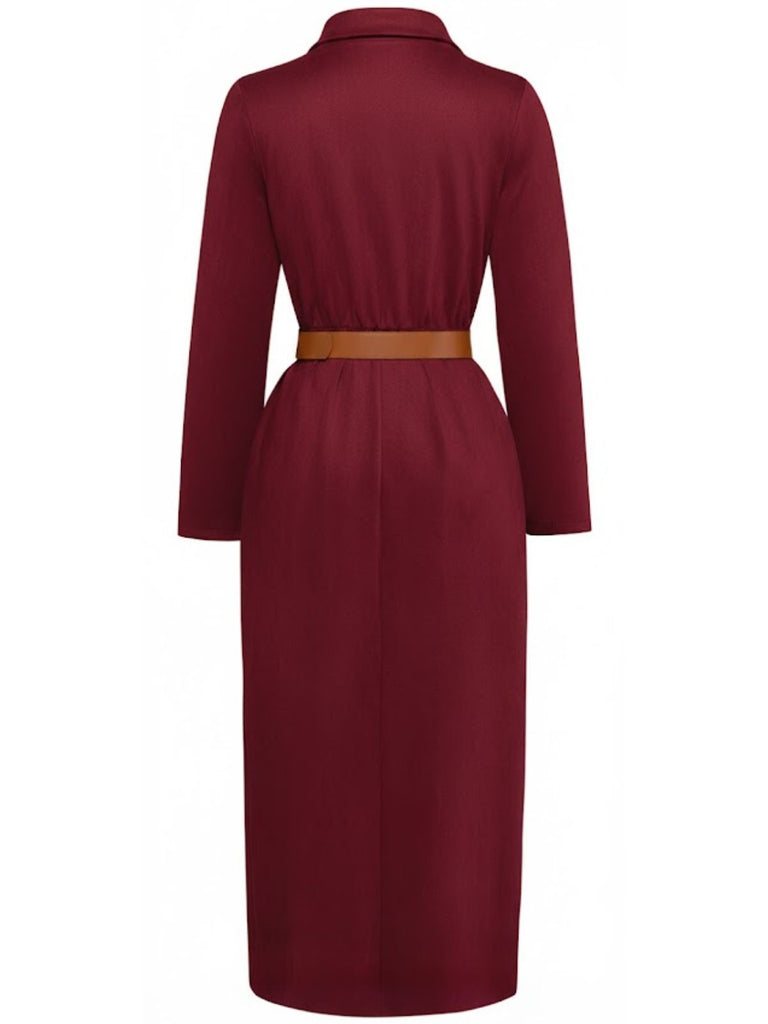 1930s Suede Button-Front Belted Shirt Dress