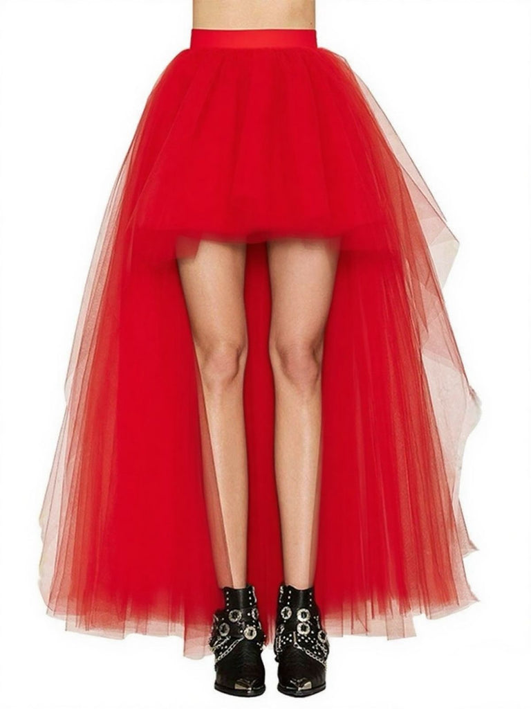 1960s Solid High-Low Hem Mesh Skirt