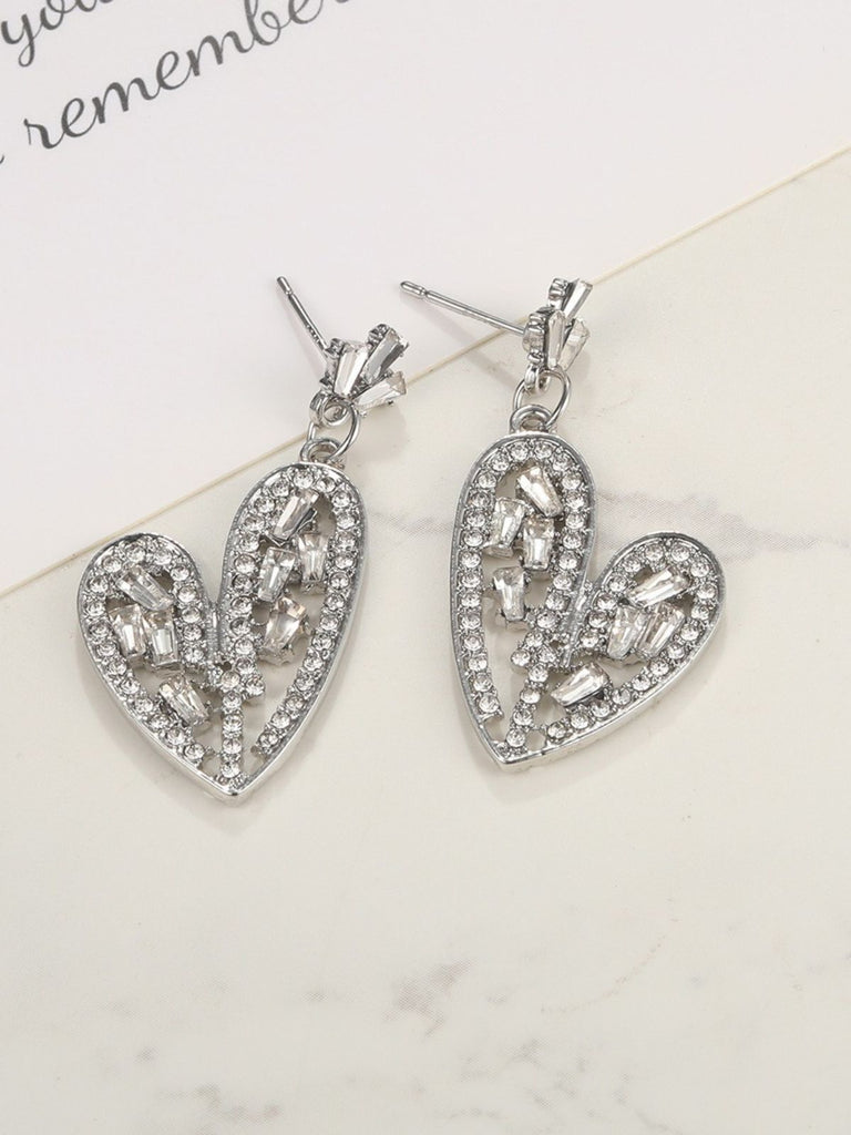 Silver Heart Crystal Detailing Shaped Earrings