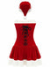 Red 1970s Christmas Plush Lace-Up Strapless Santa Dress