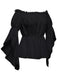 1930s Ruffled Bell Sleeve Off-Shoulder Solid Top