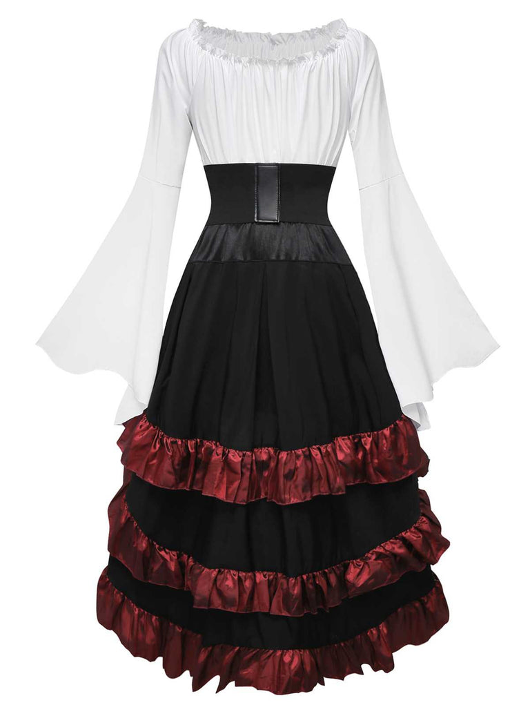 2PCS 1980s Ruffled Halloween Pirate Costume Set