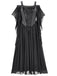 1950s Solid Velvet Mesh Cold Shoulder Dress