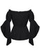1930s Ruffled Bell Sleeve Off-Shoulder Solid Top