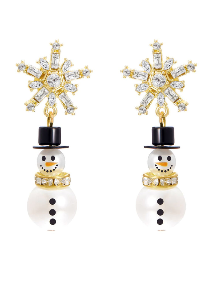 Christmas Rhinestone Snowflake Pearl Hat Snowman Stud Earrings