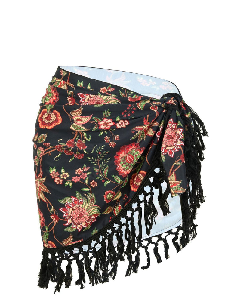 2PCS 1960s Deep V-Neck Fringe Swimsuit & Cover-Up