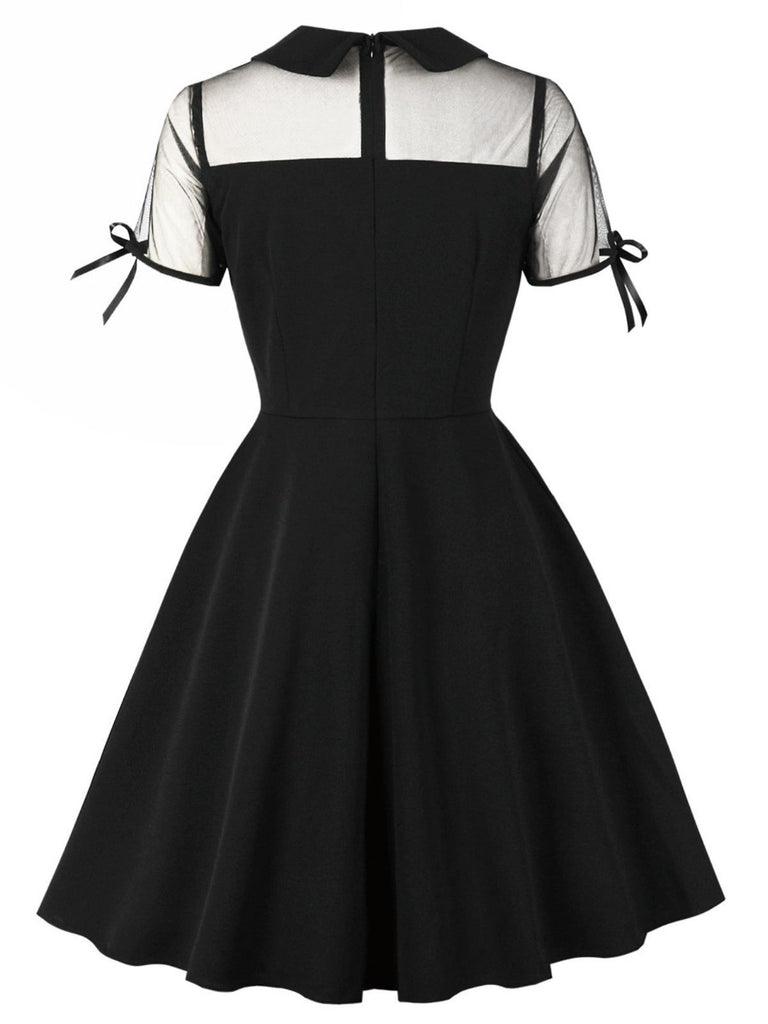 1950s Lapel Mesh Patchwork Swing Dress