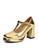 Metallic Square Toe Block Buckle Heels