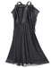 1950s Solid Velvet Mesh Cold Shoulder Dress