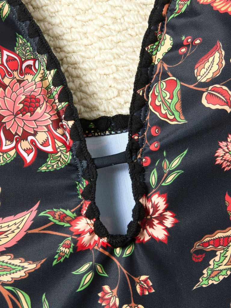 2PCS 1960s Deep V-Neck Fringe Swimsuit & Cover-Up