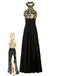 Gold 1930s Sequined Patchwork Halter Backless Evening Dress