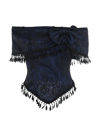 Dark Blueย 1930sย Halloween Off-Shoulderย Laceย Tasselย Top