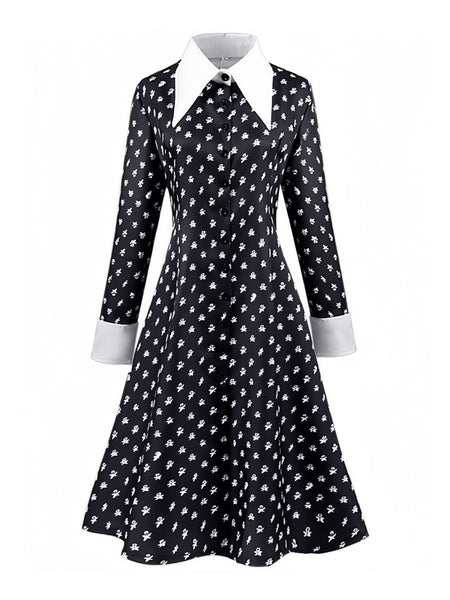 Black 1940s Wednesday Addams Style Dress