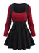 [Plus Size] Wine Red 1950s Colorblock Knit Patchwork Dress