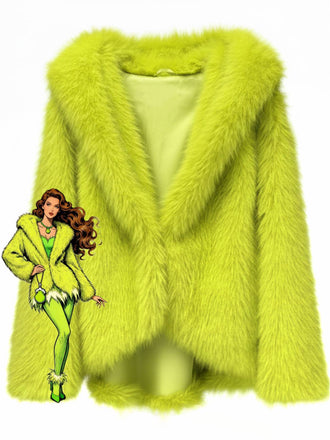 1930s Faux Fur Hooded Lapel Solid Coat