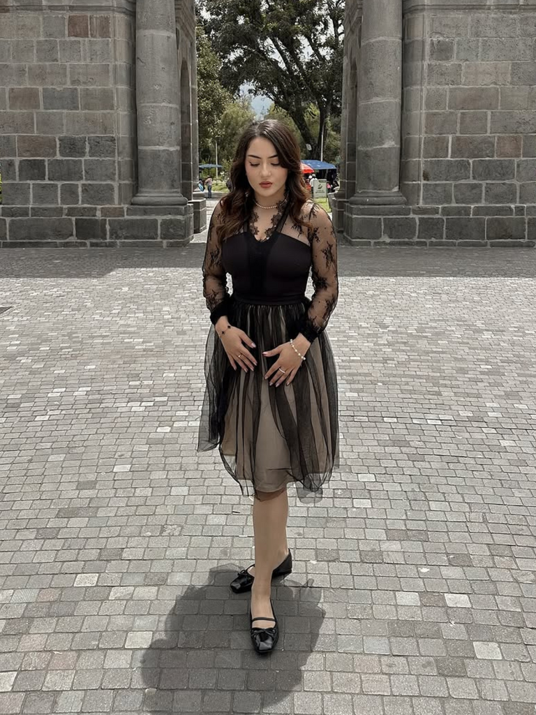 Black 1950s Lace Patchwork Mesh Dress