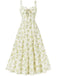 1940s Floral Lace-Up Wide Strap Dress