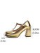 Metallic Square Toe Block Buckle Heels
