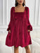 1960s Square Neck Puff Sleeve Velvet Babydoll Dress