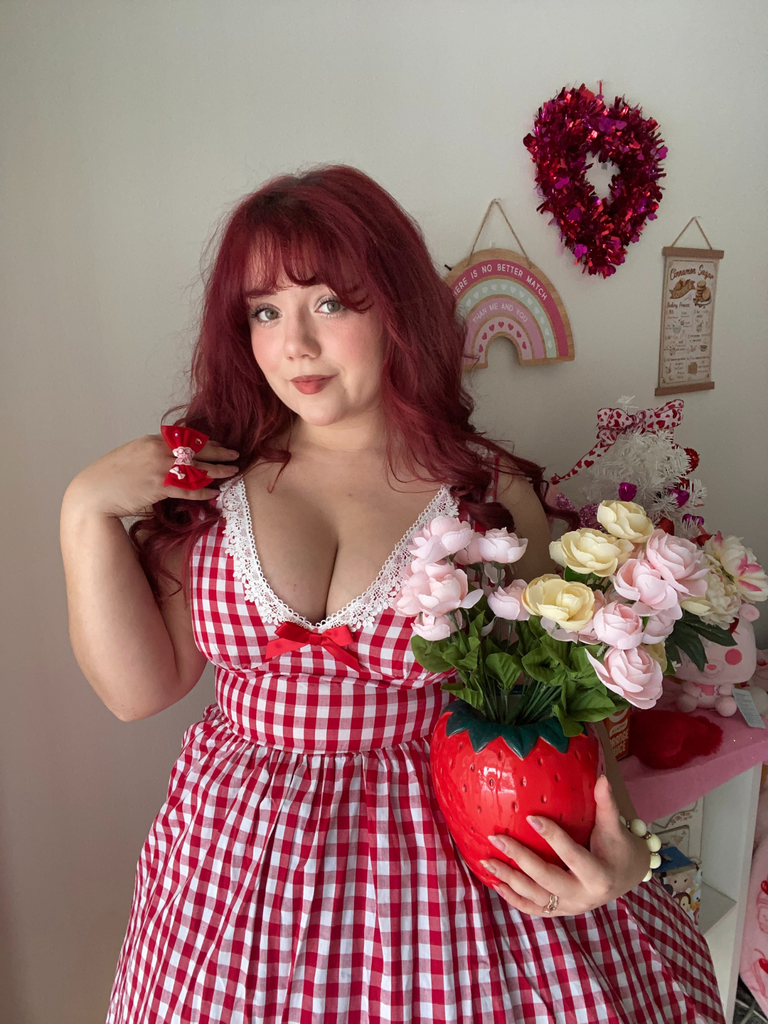 Red 1950s Lace V-Neck Plaid Dress