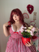 Red 1950s Lace V-Neck Plaid Dress