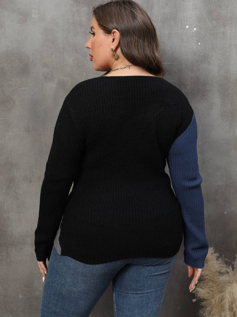[Plus Size] 1960S V-Neck Cross Sweater With Pearl