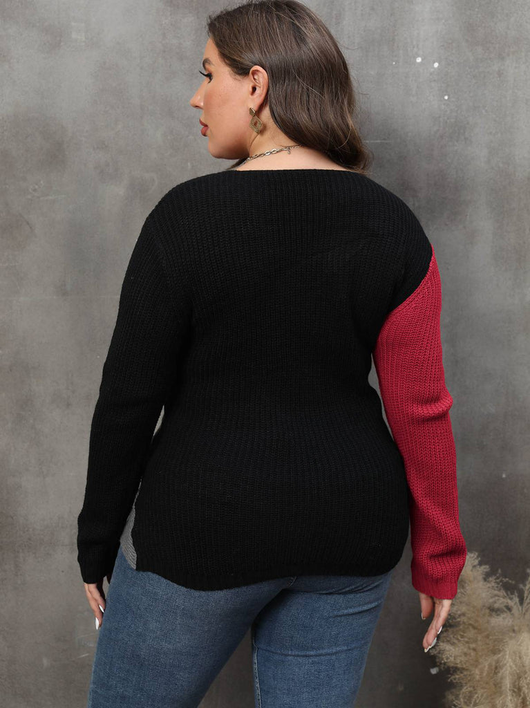 [Plus Size] 1960S V-Neck Cross Sweater With Pearl